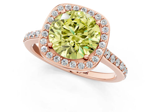Rose gold Fancy Yellow Round Cut Halo Round Diamond Pavé Band with Four-Prong Setting_4