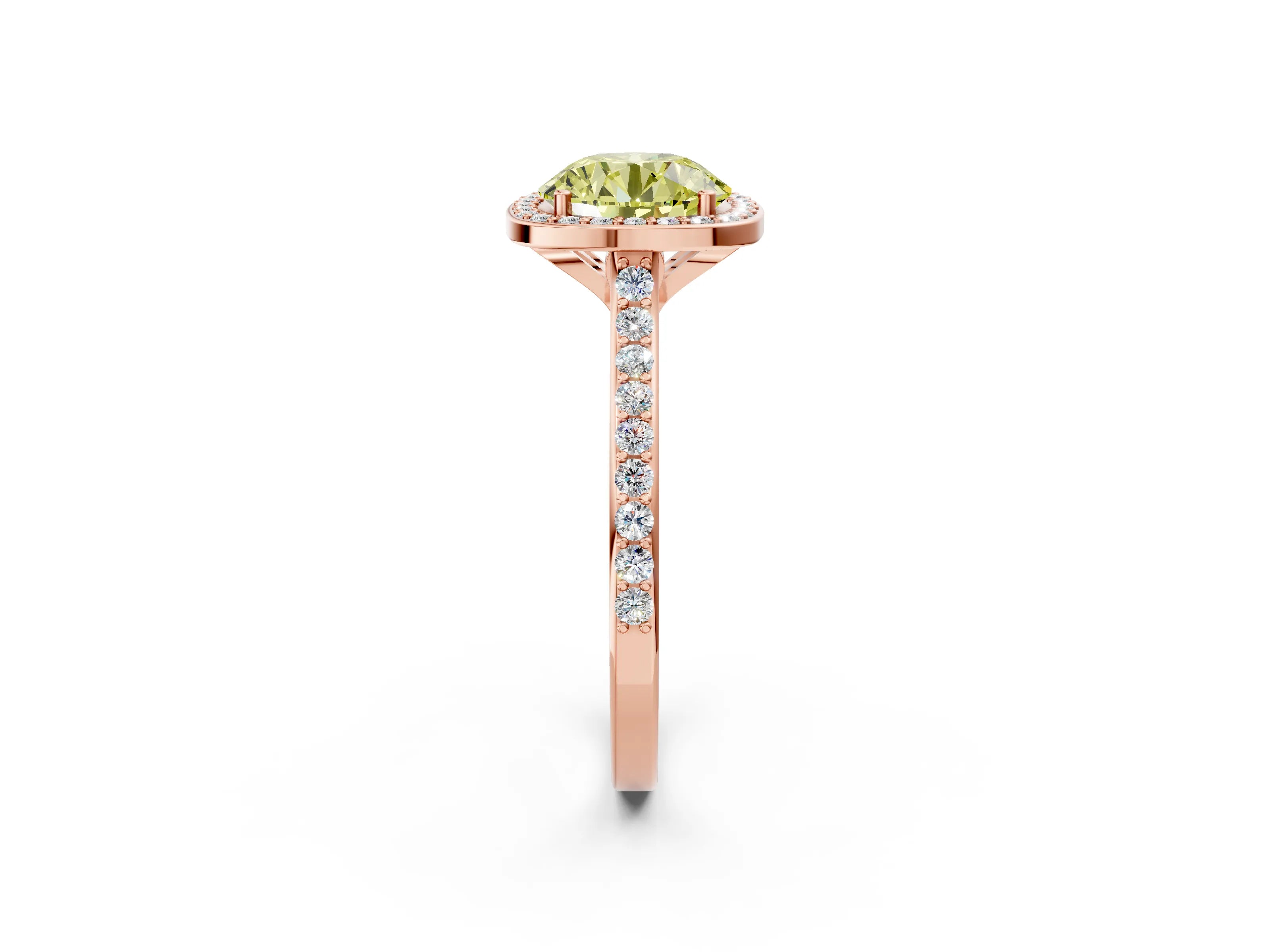 Rose gold Fancy Yellow Round Cut Halo Round Diamond Pavé Band with Four-Prong Setting_5
