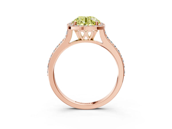 Rose gold Fancy Yellow Round Cut Halo Round Diamond Pavé Band with Four-Prong Setting