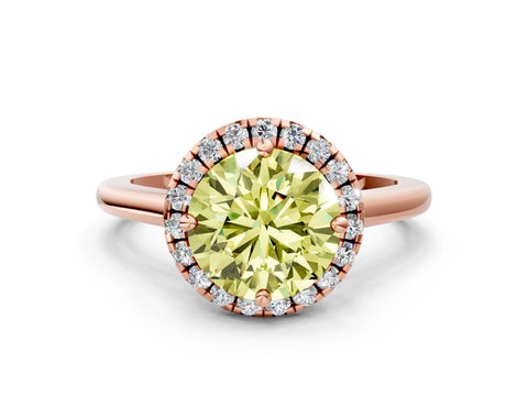 Rose gold Fancy Yellow Round Cut Halo Round Diamond Solitaire Engagement Ring with Pave Band and Four-Prong Setting_12