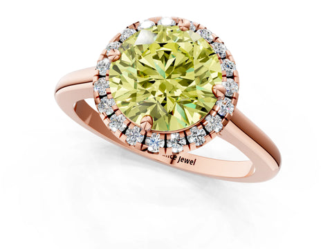 Rose gold Fancy Yellow Round Cut Halo Round Diamond Solitaire Engagement Ring with Pave Band and Four-Prong Setting_13