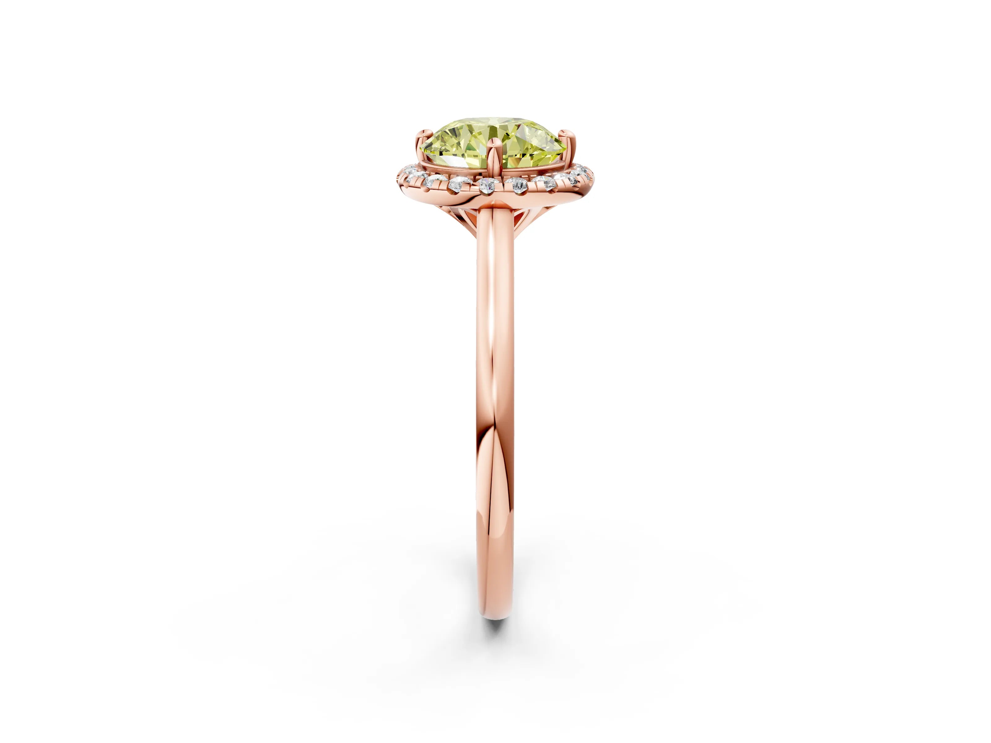 Rose gold Fancy Yellow Round Cut Halo Round Diamond Solitaire Engagement Ring with Pave Band and Four-Prong Setting_14