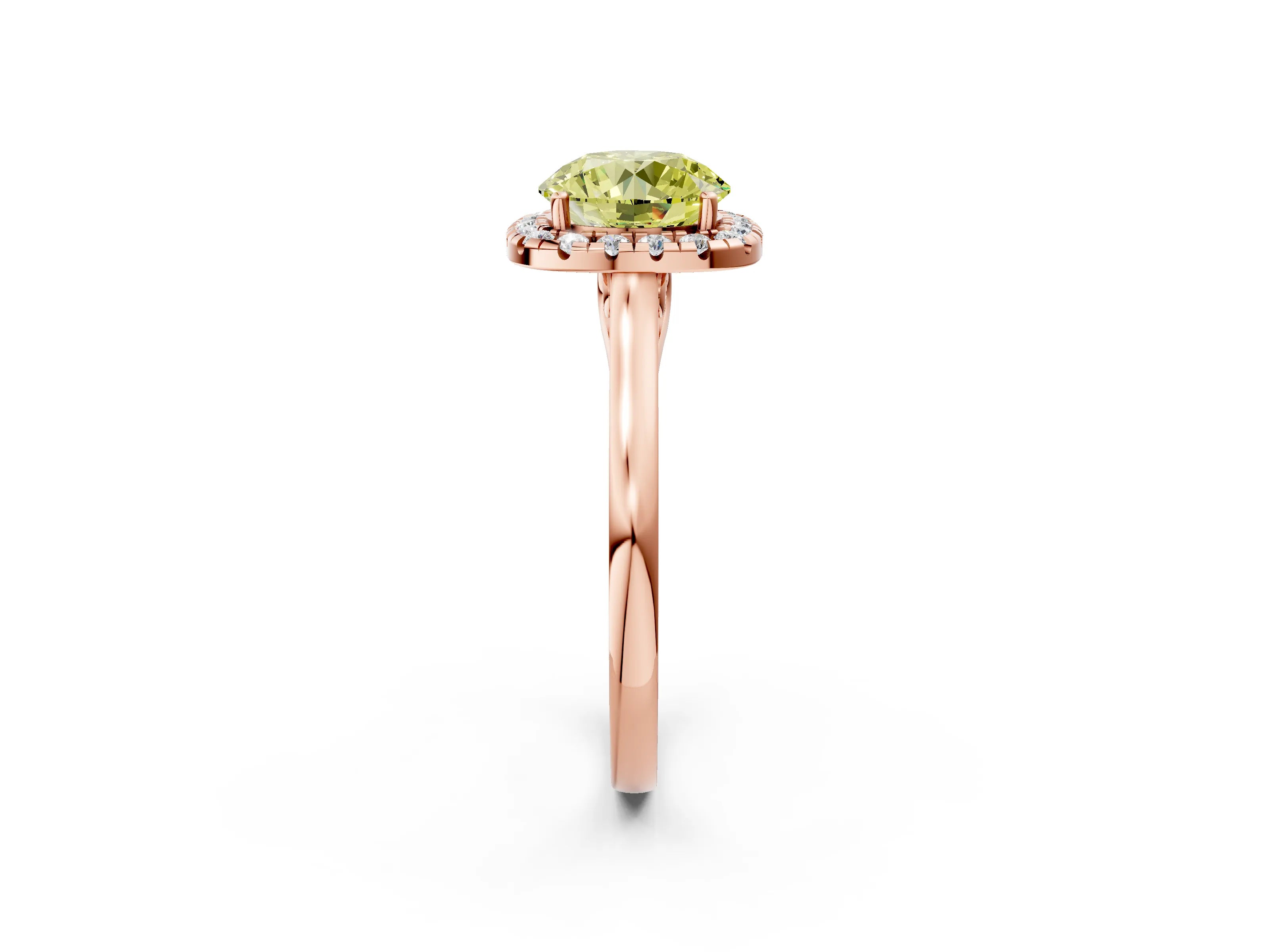 Rose gold Fancy Yellow Round Cut Halo Round Diamond Solitaire Ring with Pavé Band and Four-Prong Setting_2