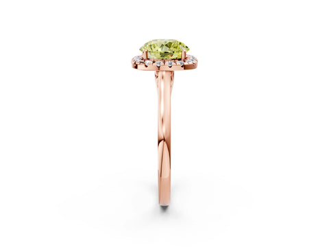 Rose gold Fancy Yellow Round Cut Halo Round Diamond Solitaire Ring with Pavé Band and Four-Prong Setting_2