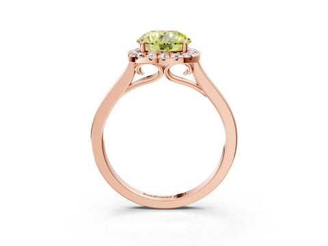 Rose gold Fancy Yellow Round Cut Halo Round Diamond Solitaire Ring with Pavé Band and Four-Prong Setting_3