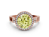 Rose gold Fancy Yellow Round Cut Halo Round Diamond Twist Band with Four-Prong Setting