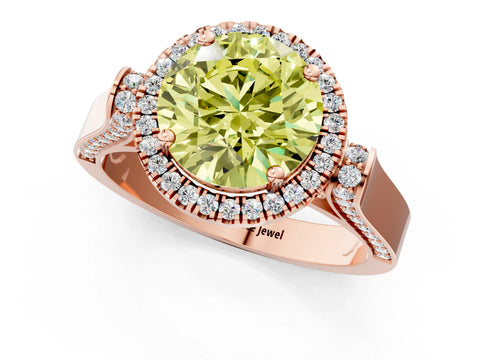 Rose gold Fancy Yellow Round Cut Halo Round Diamond Twist Band with Four-Prong Setting_1