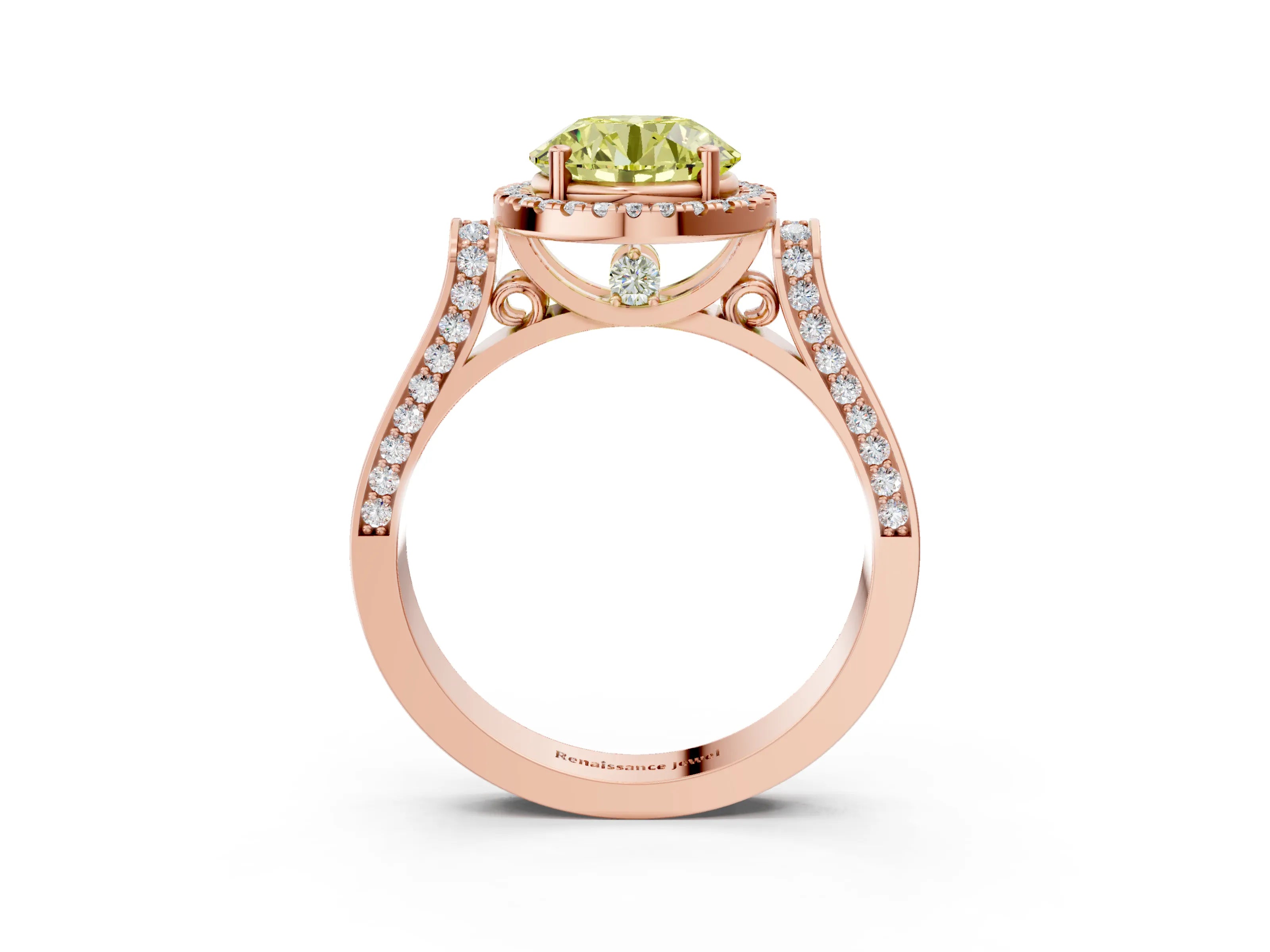 Rose gold Fancy Yellow Round Cut Halo Round Diamond Twist Band with Four-Prong Setting_3