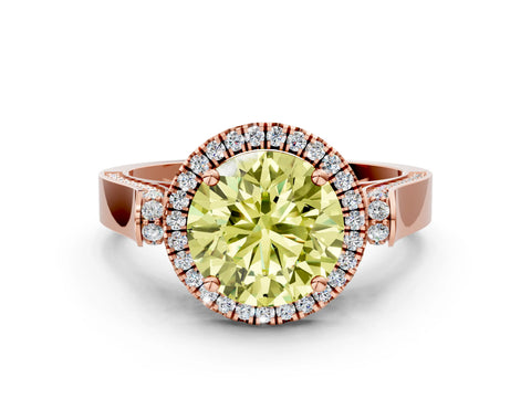 Rose gold Fancy Yellow Round Cut Halo Round Diamond Twist Band with Four-Prong Setting