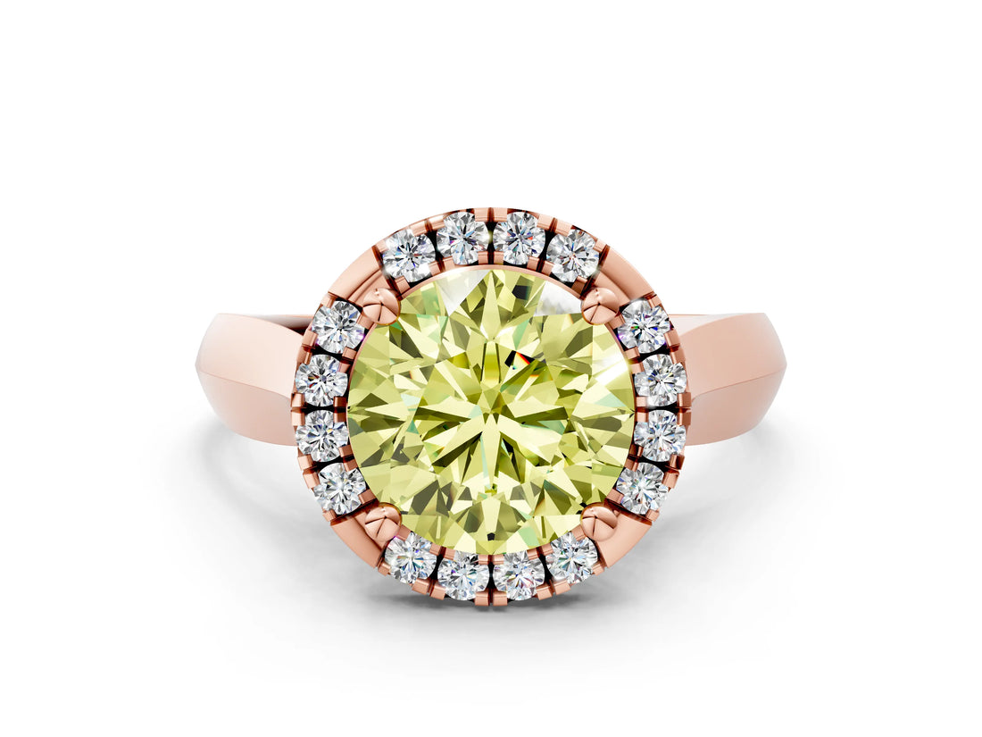 Rose gold Fancy Yellow Round  Cut Halo Solitaire Engagement Ring with Square Band and Four-Prong Setting_66