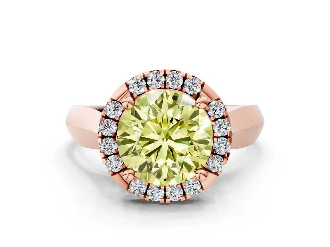 Rose gold Fancy Yellow Round  Cut Halo Solitaire Engagement Ring with Square Band and Four-Prong Setting_82