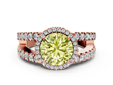 Rose gold Fancy Yellow Round  Cut Halo Split Shank Diamond Ring with Four-Prong Setting