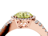 Rose gold Fancy Yellow Round  Cut Halo Split Shank Diamond Ring with Four-Prong Setting_4