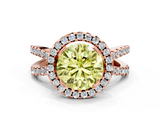 Rose gold Fancy Yellow Round  Cut Halo Split Shank Pave Set Ring