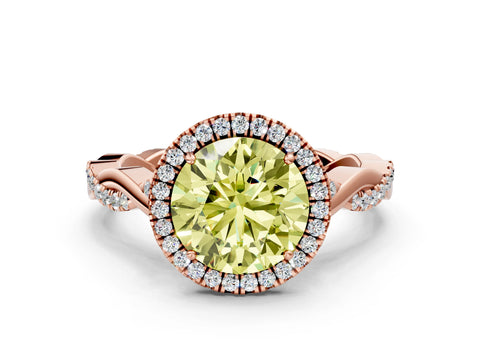 Rose gold Fancy Yellow Round Cut Halo Twist Band with Four-Prong Setting_12