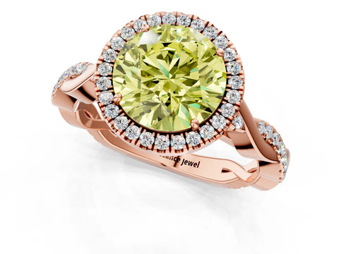 Rose gold Fancy Yellow Round Cut Halo Twist Band with Four-Prong Setting_13