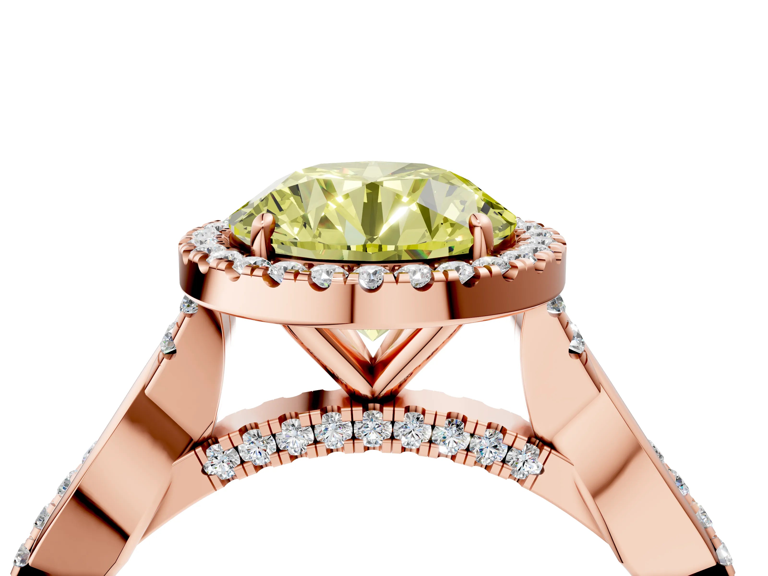 Rose gold Fancy Yellow Round Cut Halo Twist Band with Four-Prong Setting_16