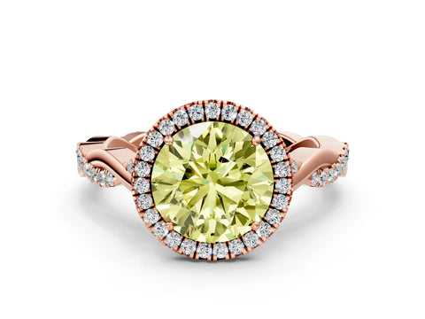 Rose gold Fancy Yellow Round Cut Halo Twist Band with Four-Prong Setting