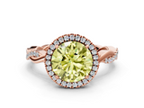 Rose gold Fancy Yellow Round  Cut Halo Twisted Band Four-Prong Ring