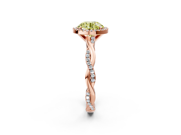 Rose gold Fancy Yellow Round  Cut Halo Twisted Band Four-Prong Ring