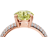 Rose gold Fancy Yellow Round  Cut Pave Diamond Engagement Ring with Channel Set Band and Four-Prong Setting_4