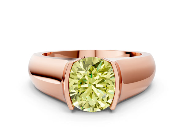 Rose gold Fancy Yellow Round Cut Solitaire Bezel Set Diamond Ring with Wide Band