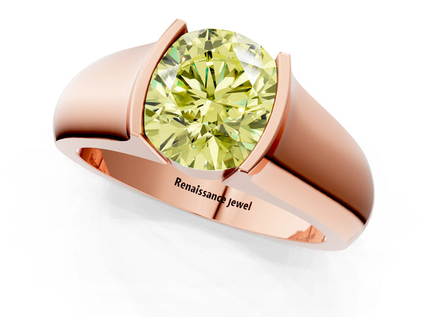 Rose gold Fancy Yellow Round Cut Solitaire Bezel Set Diamond Ring with Wide Band