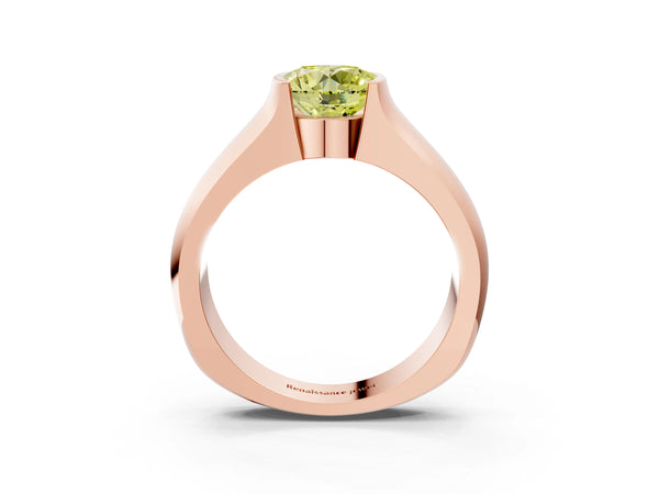 Rose gold Fancy Yellow Round Cut Solitaire Bezel Set Diamond Ring with Wide Band