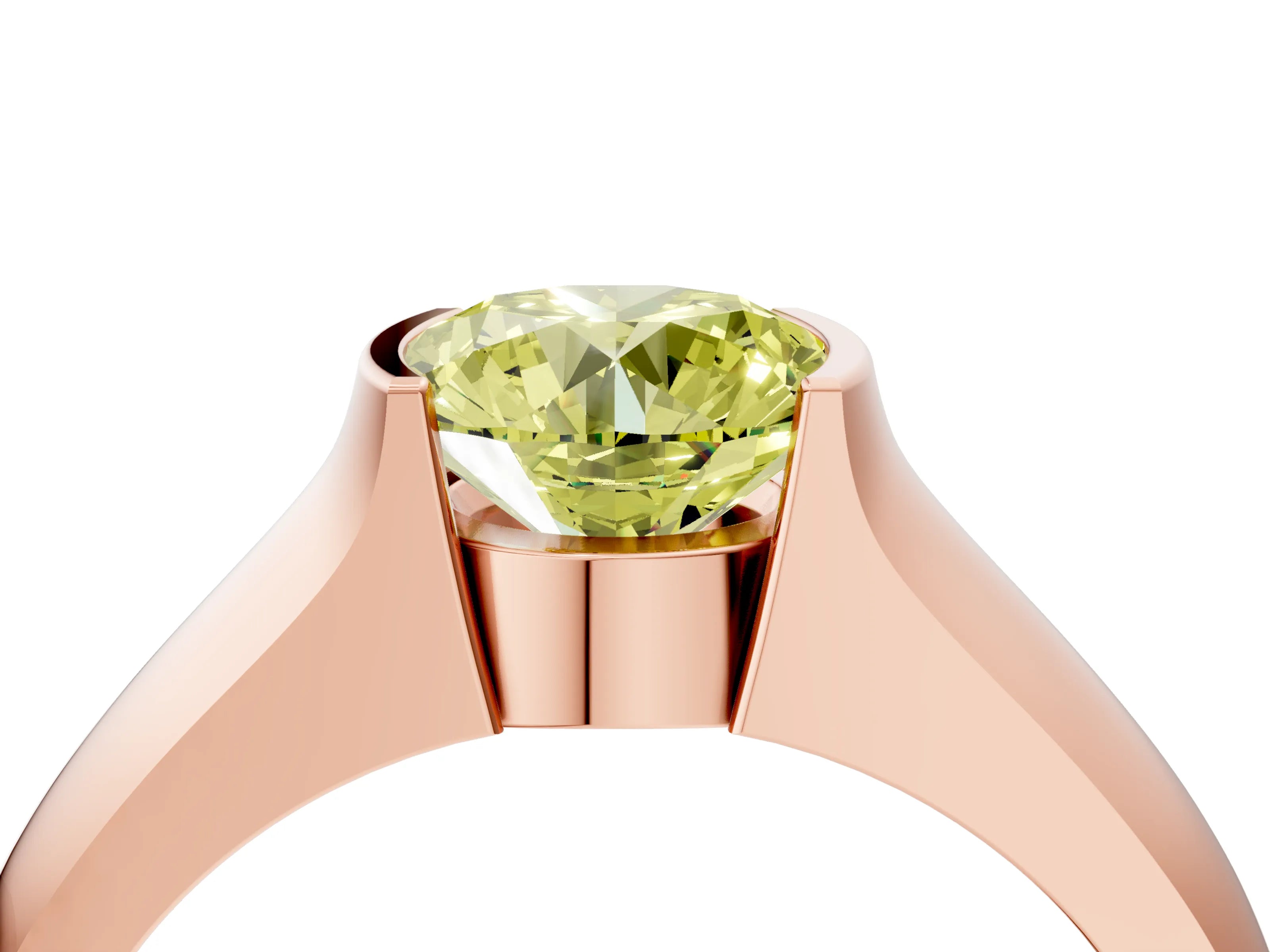 Rose gold Fancy Yellow Round Cut Solitaire Bezel Set Diamond Ring with Wide Band_4