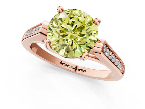 Rose gold Fancy Yellow Round Cut Solitaire Cathedral Diamond Engagement Ring with Channel-Set Band and Four-Prong Setting_4