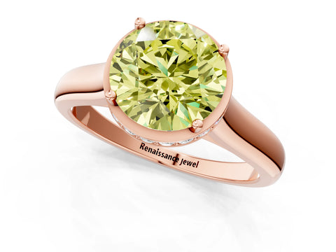 Rose gold Fancy Yellow Round Cut Solitaire Diamond Engagement Ring with Four-Prong Setting and Tapered Band_1