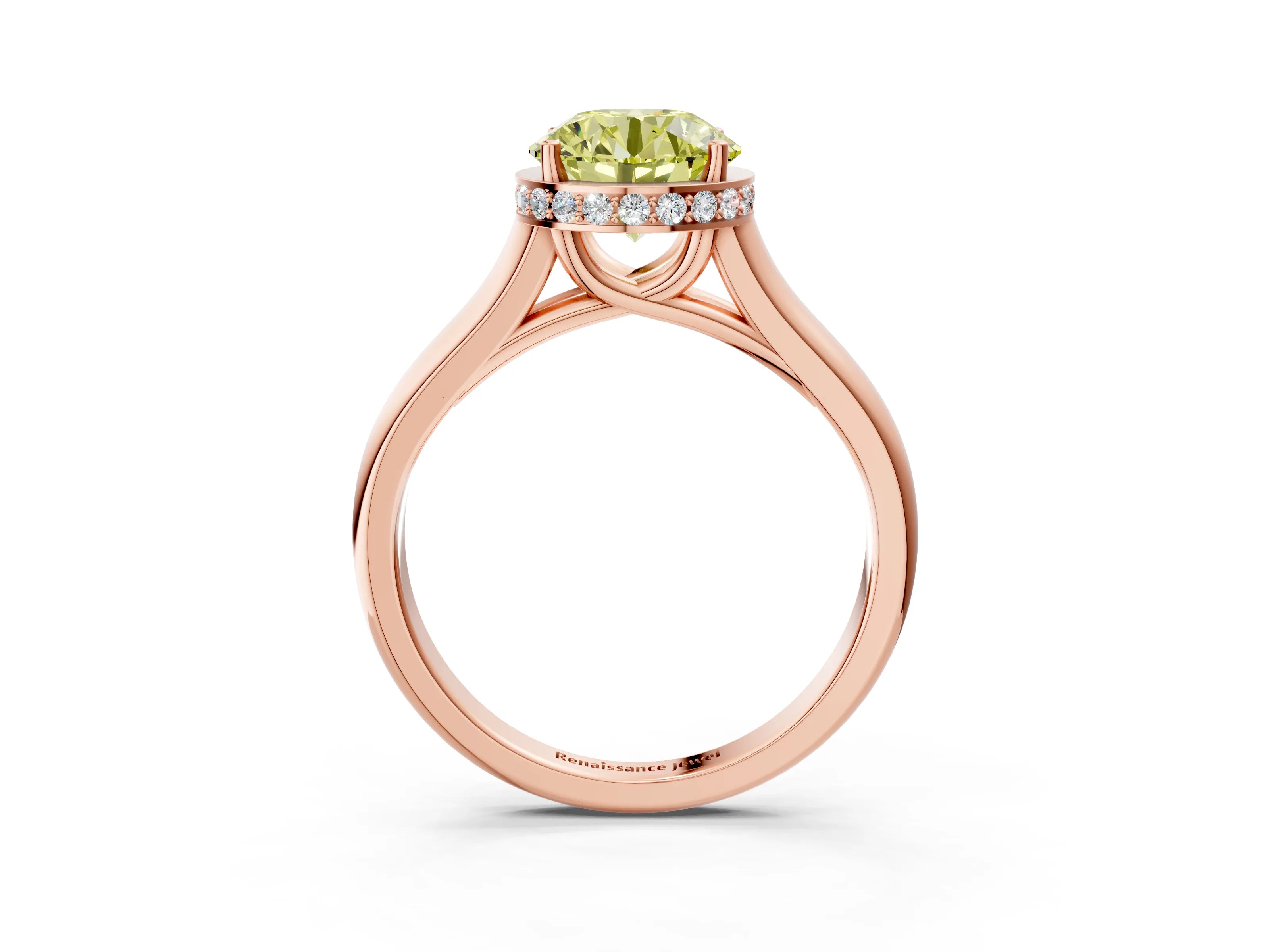 Rose gold Fancy Yellow Round Cut Solitaire Diamond Engagement Ring with Four-Prong Setting and Tapered Band_3