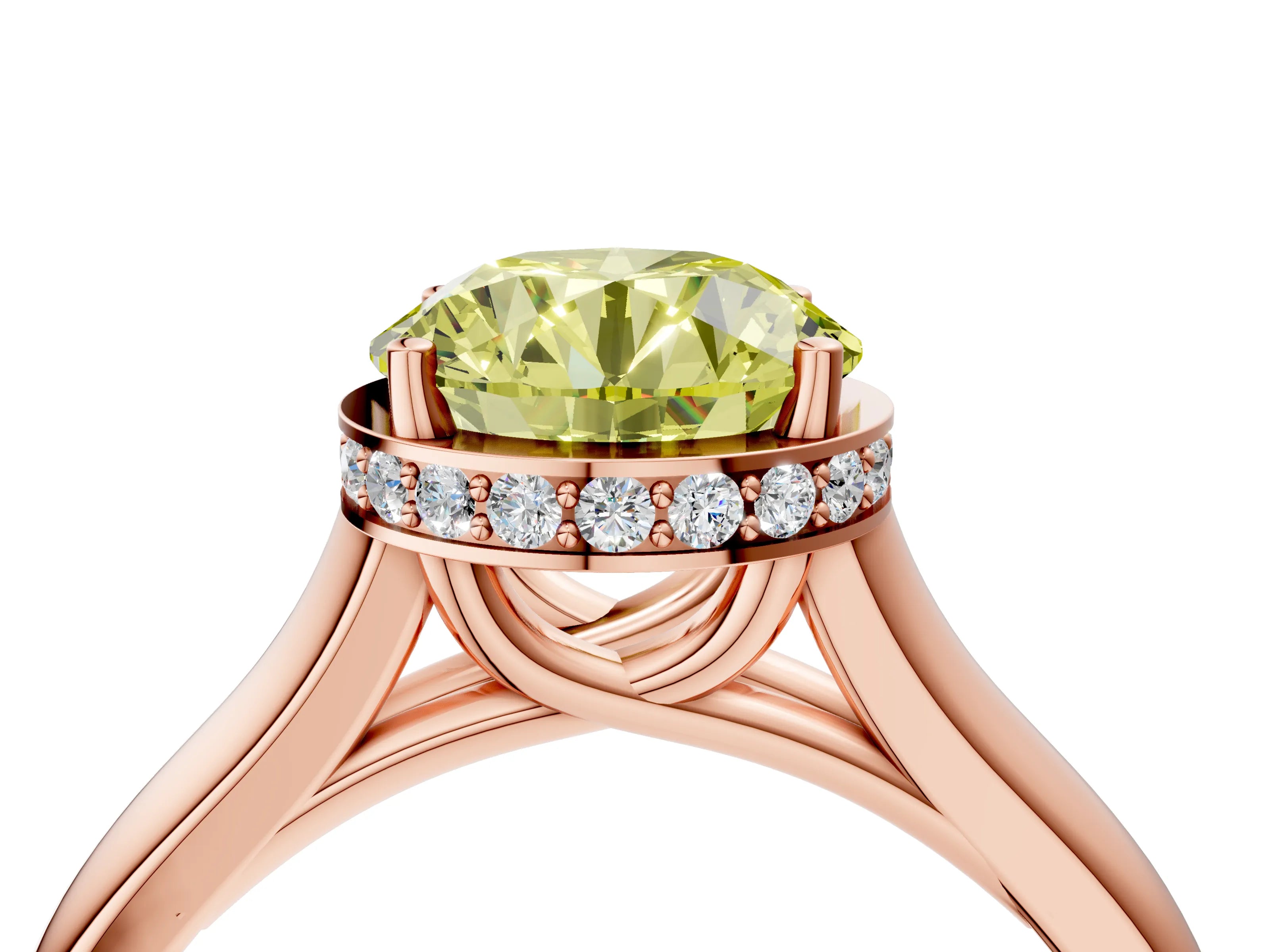 Rose gold Fancy Yellow Round Cut Solitaire Diamond Engagement Ring with Four-Prong Setting and Tapered Band_4