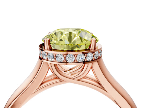 Rose gold Fancy Yellow Round Cut Solitaire Diamond Engagement Ring with Four-Prong Setting and Tapered Band_4