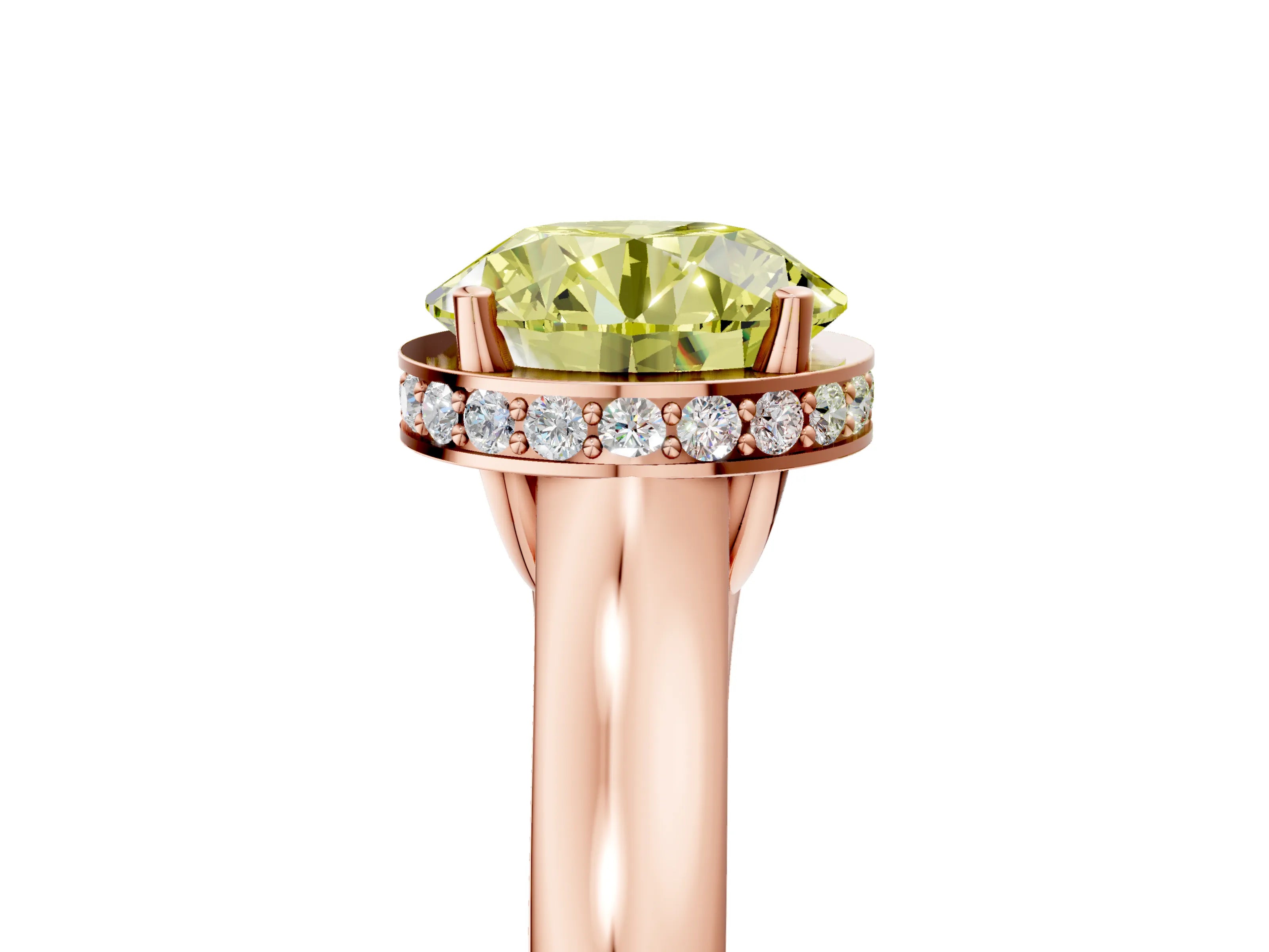 Rose gold Fancy Yellow Round Cut Solitaire Diamond Engagement Ring with Four-Prong Setting and Tapered Band_5