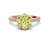 Rose gold Fancy Yellow Round Cut Solitaire Diamond Engagement Ring with Pavé Band and Six-Prong Setting