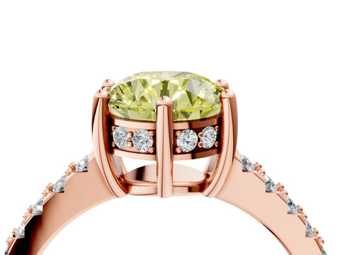 Rose gold Fancy Yellow Round Cut Solitaire Diamond Engagement Ring with Pavé Band and Six-Prong Setting_4