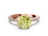 Rose gold Fancy Yellow Round  Cut Solitaire Diamond Engagement Ring with Pave Band and Four-Prong Setting