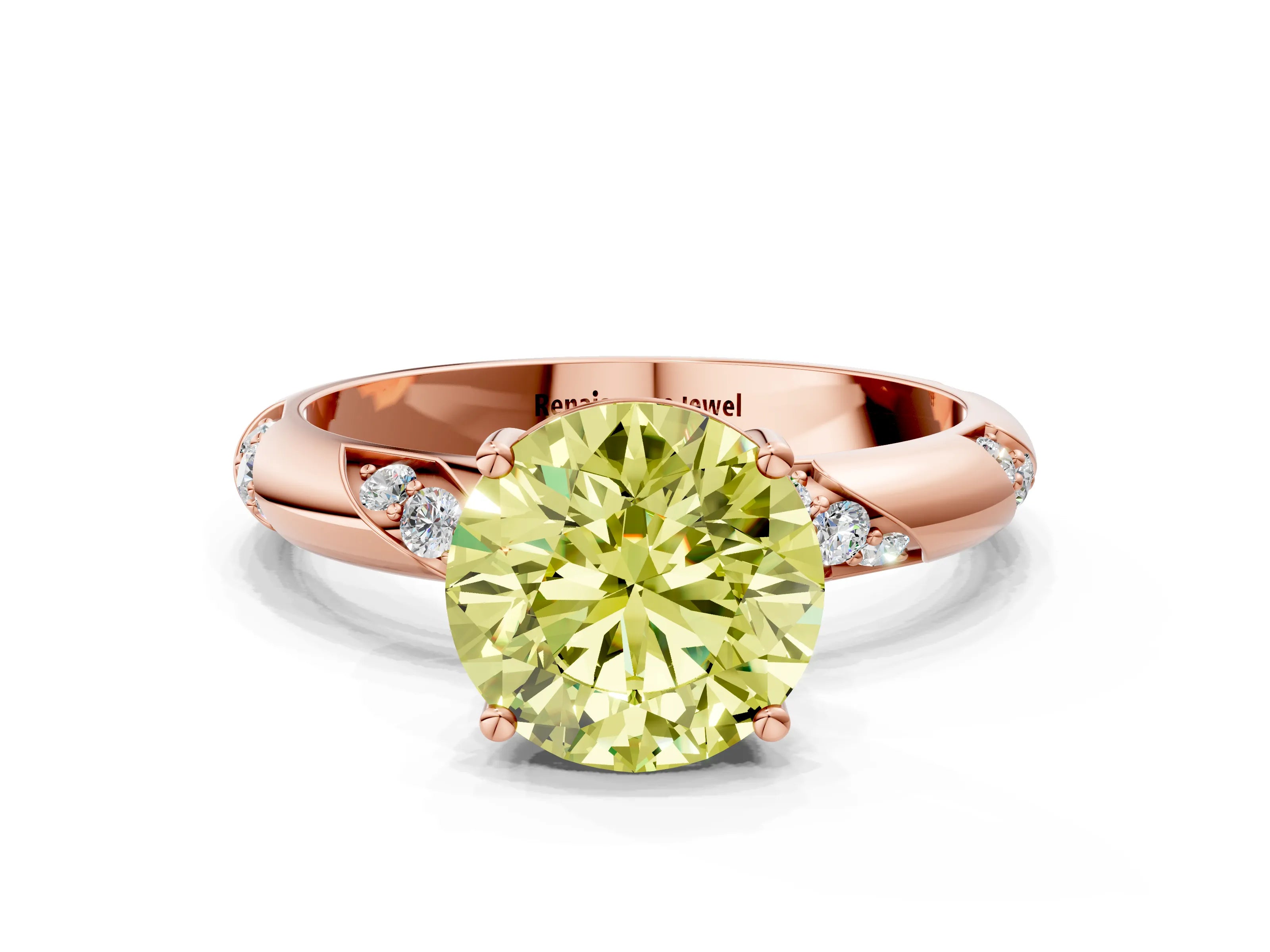 Rose gold Fancy Yellow Round Cut Solitaire Diamond Engagement Ring with Twisted Pave Band and Four-Prong Setting_3