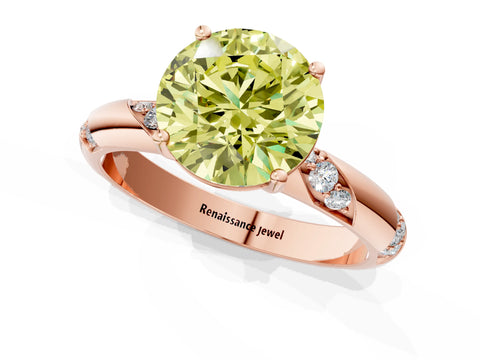 Rose gold Fancy Yellow Round Cut Solitaire Diamond Engagement Ring with Twisted Pave Band and Four-Prong Setting_4
