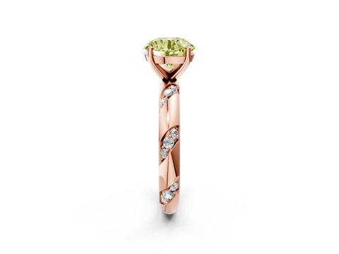 Rose gold Fancy Yellow Round Cut Solitaire Diamond Engagement Ring with Twisted Pave Band and Four-Prong Setting_5