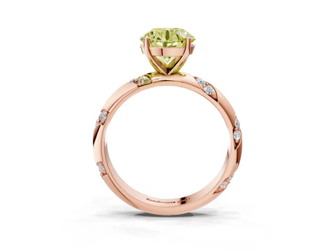 Rose gold Fancy Yellow Round Cut Solitaire Diamond Engagement Ring with Twisted Pave Band and Four-Prong Setting_6