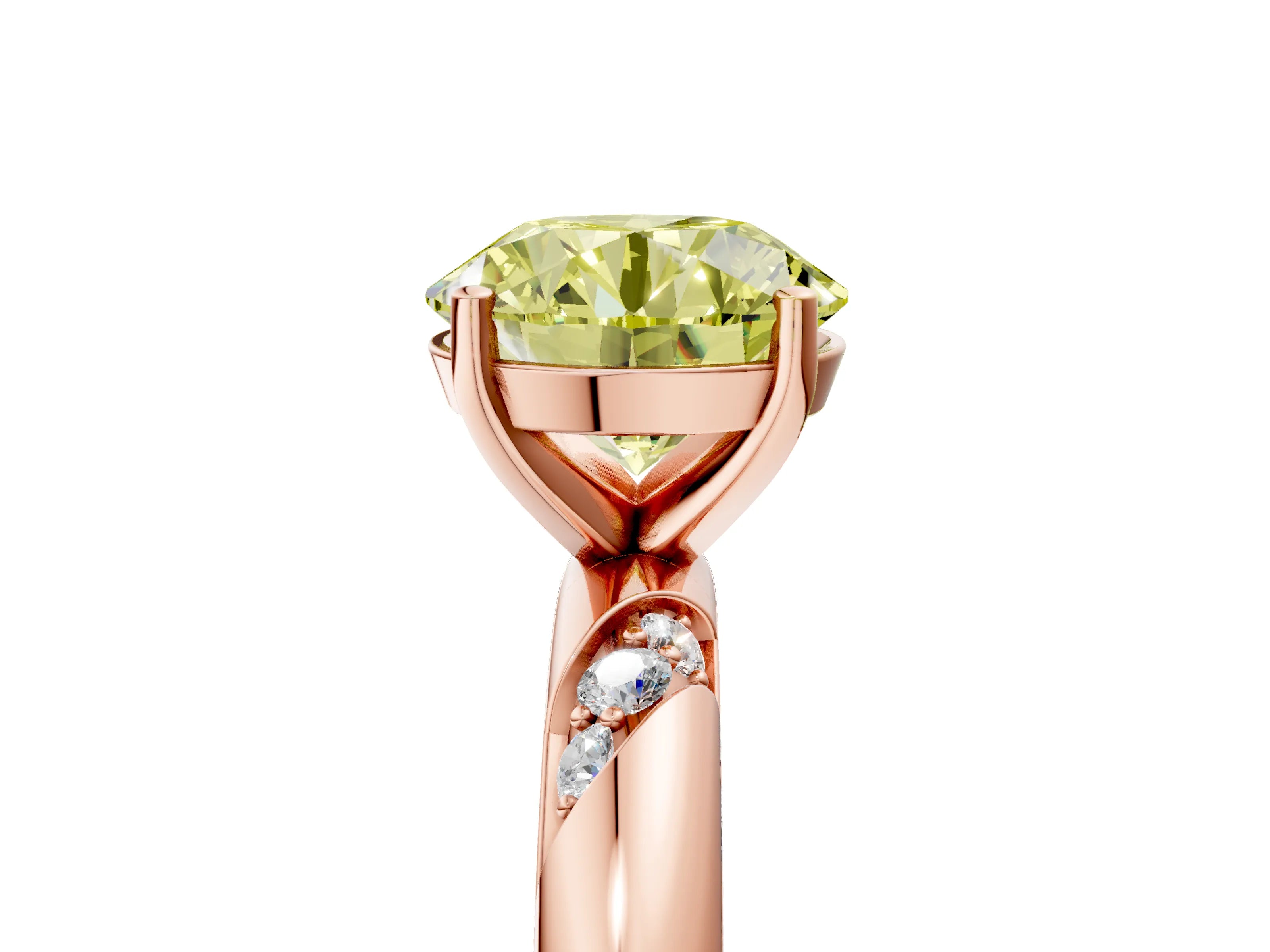Rose gold Fancy Yellow Round Cut Solitaire Diamond Engagement Ring with Twisted Pave Band and Four-Prong Setting_8