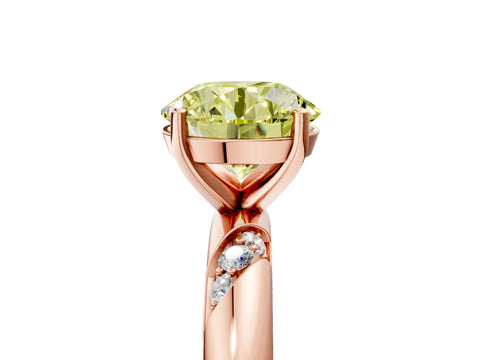 Rose gold Fancy Yellow Round Cut Solitaire Diamond Engagement Ring with Twisted Pave Band and Four-Prong Setting_8
