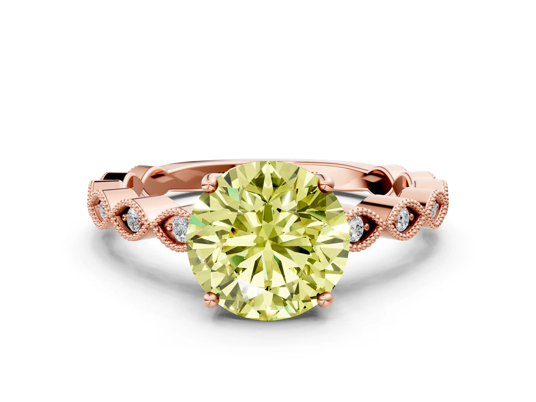 Rose gold Fancy Yellow Round Cut Solitaire Diamond Ring with Infinity Twist Band and Four-Prong Setting_12