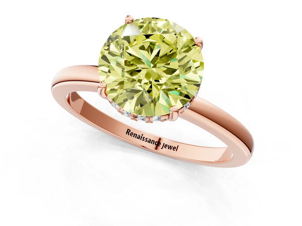 Rose Gold Round Thin Band Hidden Halo Engagement Ring Setting for Fancy Yellow Center