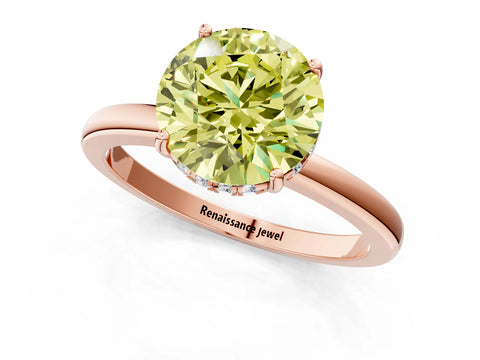 Rose gold Fancy Yellow Round Cut Solitaire Diamond Ring with Prong Setting and Plain Band_1