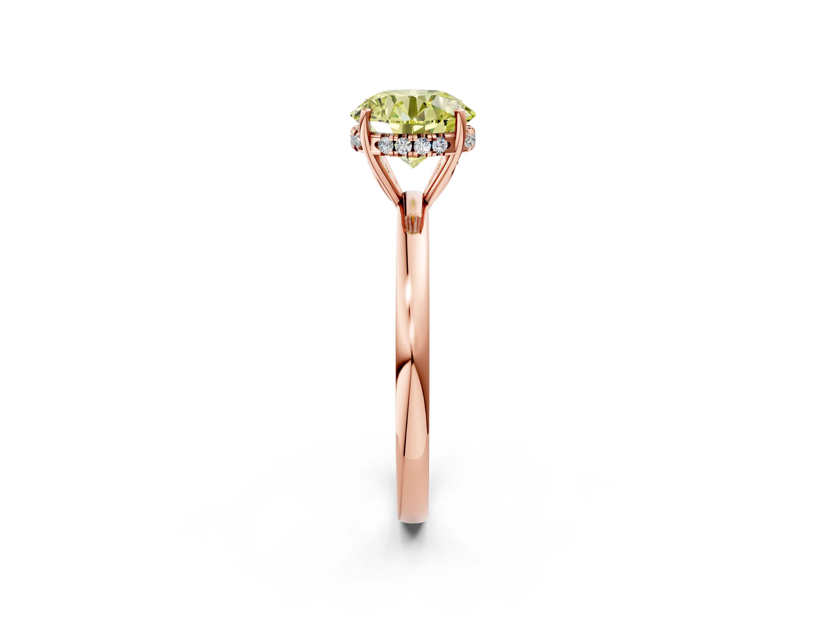 Rose gold Fancy Yellow Round Cut Solitaire Diamond Ring with Prong Setting and Plain Band_2