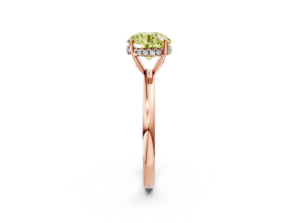 Rose Gold Round Thin Band Hidden Halo Engagement Ring Setting for Fancy Yellow Center