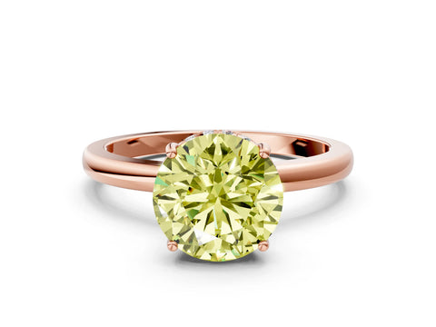 Rose gold Fancy Yellow Round Cut Solitaire Diamond Ring with Prong Setting and Plain Band